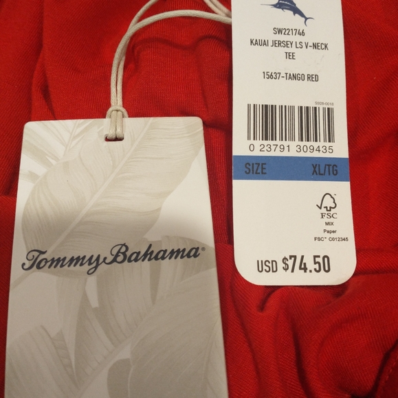 Tommy Bahama Red V Neck Long Sleeve Top XL - Picture 4 of 4